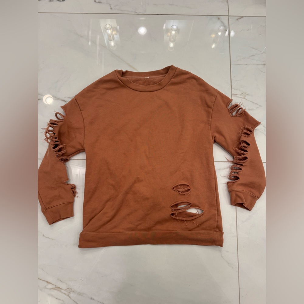 ALO Yoga Brown Distressed Sweatshirt